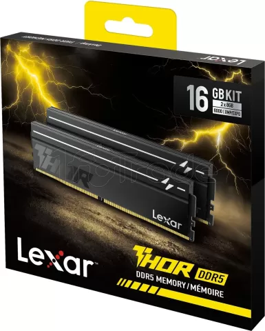 Photo de Kit Barrettes mémoire 16Go (2x8Go) DIMM DDR5 Lexar Thor 2nd Gen 6000MHz CL38 (Noir)