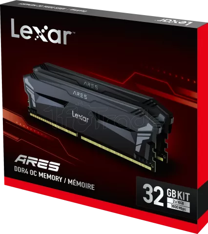 Photo de Kit Barrettes mémoire 32Go (2x16Go) DIMM DDR4 Lexar Ares OC  3600Mhz (Noir)