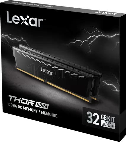 Photo de Kit Barrettes mémoire 32Go (2x16Go) DIMM DDR4 Lexar Thor 3600Mhz (Noir)