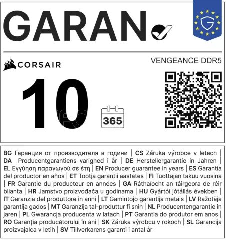 Photo de Kit Barrettes mémoire 32Go (2x16Go) DIMM DDR5 Corsair Vengeance 6000MHz (Blanc)