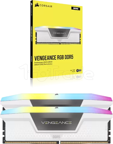 Photo de Kit Barrettes mémoire 32Go (2x16Go) DIMM DDR5 Corsair Vengeance RGB 6000MHz (Blanc)