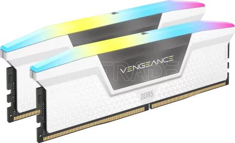 Photo de Kit Barrettes mémoire 32Go (2x16Go) DIMM DDR5 Corsair Vengeance RGB 6000MHz CL36 (Blanc)