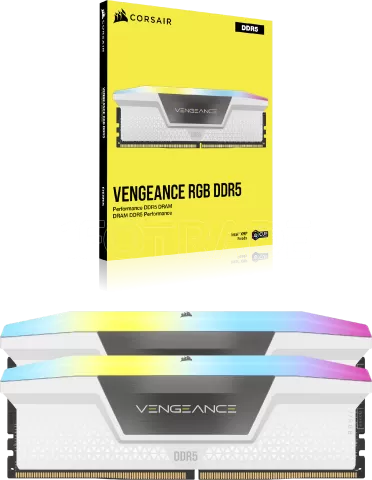 Photo de Kit Barrettes mémoire 32Go (2x16Go) DIMM DDR5 Corsair Vengeance RGB 6000MHz CL36 (Blanc)