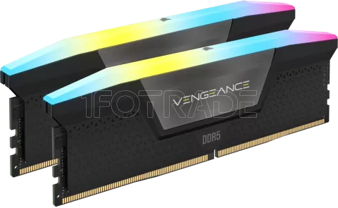 Photo de Kit Barrettes mémoire 32Go (2x16Go) DIMM DDR5 Corsair Vengeance RGB 6000MHz CL38 (Noir)