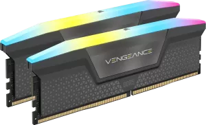 Photo de Kit Barrettes mémoire 32Go (2x16Go) DIMM DDR5 Corsair Vengeance RGB 6000MHz (Noir)