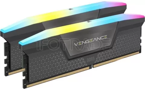 Photo de Kit Barrettes mémoire 32Go (2x16Go) DIMM DDR5 Corsair Vengeance RGB 6400MHz (Noir)