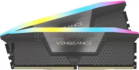 Photo de Kit Barrettes mémoire 32Go (2x16Go) DIMM DDR5 Corsair Vengeance RGB 6400MHz (Noir)