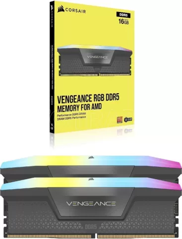 Photo de Kit Barrettes mémoire 32Go (2x16Go) DIMM DDR5 Corsair Vengeance RGB 6400MHz (Noir)