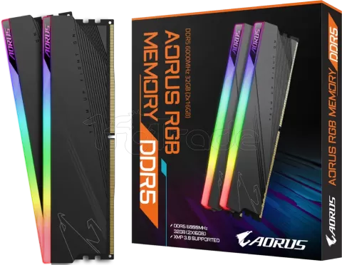 Photo de Kit Barrettes mémoire 32Go (2x16Go) DIMM DDR5 Gigabyte Aorus RGB  6000MHz (Noir)