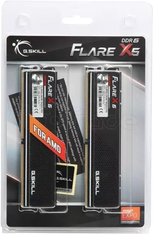 Photo de Kit Barrettes mémoire 32Go (2x16Go) DIMM DDR5 G.Skill Flare X5 6000MHz CL30 AMD Expo (Noir)