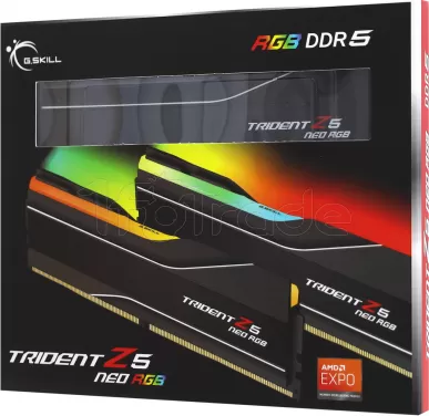 Photo de Kit Barrettes mémoire 32Go (2x16Go) DIMM DDR5 G.Skill Trident Z5 Neo RGB 6000MHz (Noir) AMD