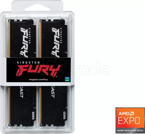 Photo de Kit Barrettes mémoire 32Go (2x16Go) DIMM DDR5 Kingston Fury Beast  5200MHz CL36 (Noir)