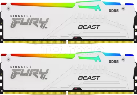Photo de Kit Barrettes mémoire 32Go (2x16Go) DIMM DDR5 Kingston Fury Beast RGB 5600MHz (Blanc)