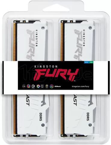 Photo de Kit Barrettes mémoire 32Go (2x16Go) DIMM DDR5 Kingston Fury Beast RGB 5600MHz (Blanc)
