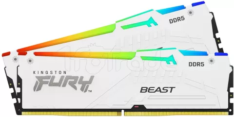 Photo de Kit Barrettes mémoire 32Go (2x16Go) DIMM DDR5 Kingston Fury Beast RGB 6000MHz CL36 (Blanc)