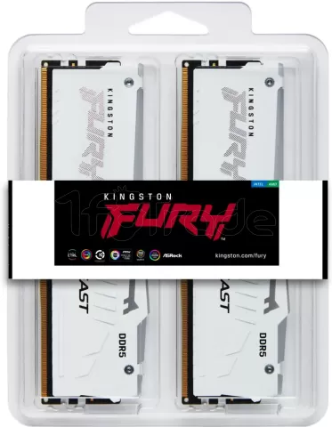 Photo de Kit Barrettes mémoire 32Go (2x16Go) DIMM DDR5 Kingston Fury Beast RGB 6000MHz CL36 (Blanc)