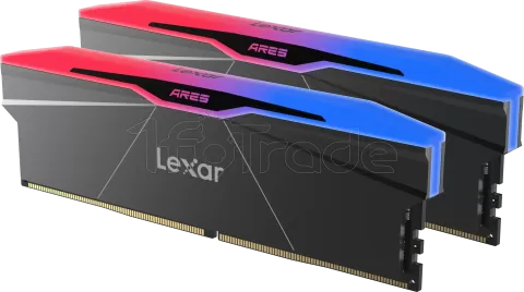 Photo de Kit Barrettes mémoire 32Go (2x16Go) DIMM DDR5 Lexar Ares 2nd Gen RGB 6400MHz C30 (Noir)