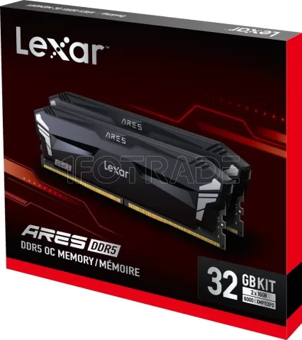 Photo de Kit Barrettes mémoire 32Go (2x16Go) DIMM DDR5 Lexar Ares OC 6000MHz (Noir)