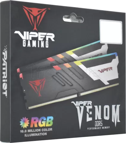 Photo de Kit Barrettes mémoire 32Go (2x16Go) DIMM DDR5 Patriot Viper Venom RGB  6400MHz (Noir)