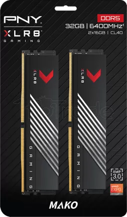 Photo de Kit Barrettes mémoire 32Go (2x16Go) DIMM DDR5 PNY XLR8 Gaming Mako 6400MHz (Noir)