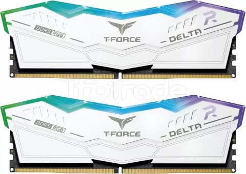 Photo de Kit Barrettes mémoire 32Go (2x16Go) DIMM DDR5 Team Group T-Force Delta RGB 6000Mhz (Blanc)