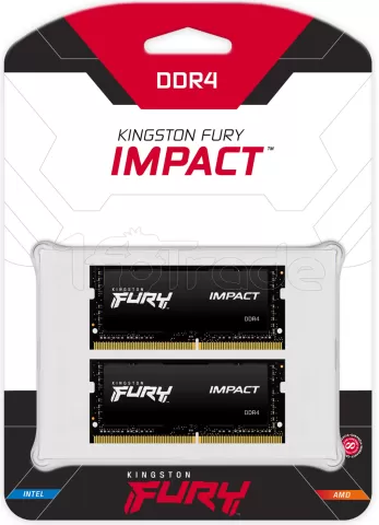 Photo de Kit Barrettes mémoire 32Go (2x16Go) SODIMM DDR4 Kingston Fury Impact  2666Mhz (Noir)