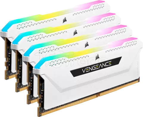 Photo de Kit Barrettes mémoire 64Go (4x16Go) DIMM DDR4 Corsair Vengeance Pro SL RGB 3200Mhz (Blanc)