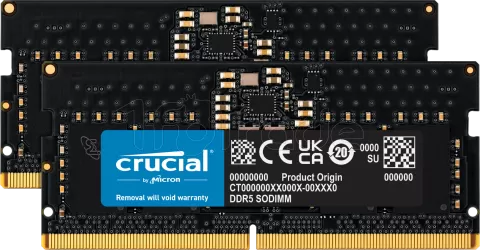 Photo de Kit Barrettes mémoire SODIMM DDR5 32Go (2x16Go) Crucial 5600Mhz (Noir)