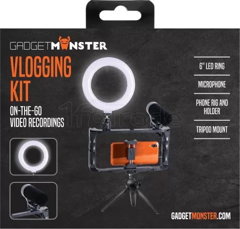 Photo de Kit Streaming lumineux pour smartphone GadgetMonster Vlogging Kit (Noir)