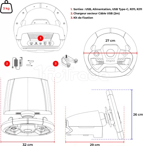Photo de Kit Volant + Pédalier + Levier de vitesse Spirit Of Gamer Race Wheel Force 1080RS (Noir/Gris)