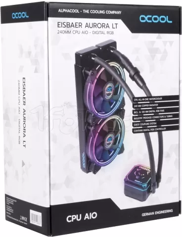 Photo de Kit Watercooling AIO Alphacool Eisbaer Aurora LT RGB - 240mm (Noir)