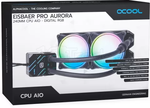 Photo de Kit Watercooling AIO Alphacool Eisbaer Pro Aurora RGB - 240mm (Noir)