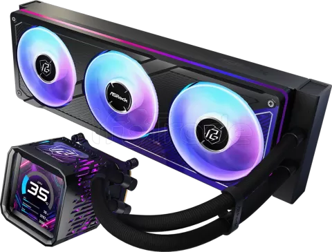 Photo de Kit Watercooling AIO ASRock Phantom Gaming LCD RGB - 360mm (Noir)