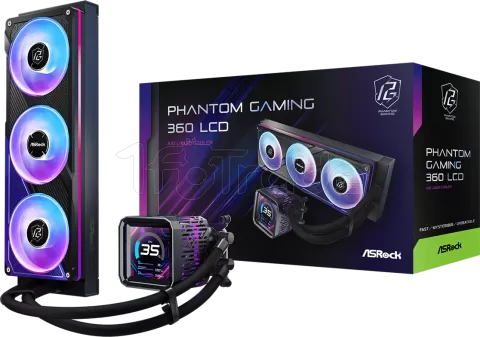 Photo de Kit Watercooling AIO ASRock Phantom Gaming LCD RGB - 360mm (Noir)