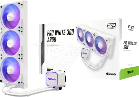 Photo de Kit Watercooling AIO ASRock Pro RGB - 360mm (Blanc)