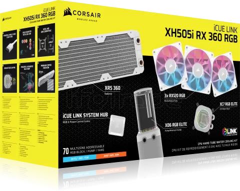 Photo de Kit Watercooling complet Corsair Hydro X iCue Link XH505i RX RGB - 360mm (Blanc)