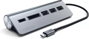 Photo de Lecteur de Cartes externe Satechi Type C + Hub USB 3.0 (Gris)