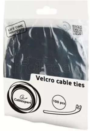 Photo de Lot de 100 Organisateurs de câbles CableXpert 210x1,2cm avec Velcro (Noir)