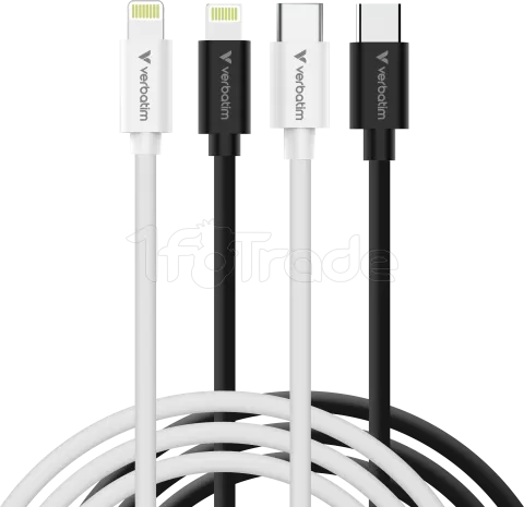 Photo de Lot de 2 cables Verbatim Essentials Sync & Charge USB-C 27W M/M 1m (Noir/Blanc)