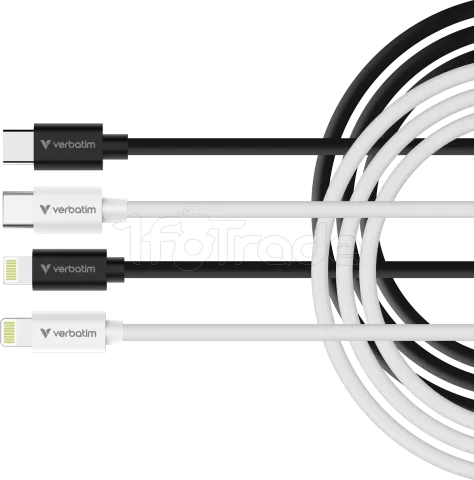 Photo de Lot de 2 cables Verbatim Essentials Sync & Charge USB-C 27W M/M 1m (Noir/Blanc)