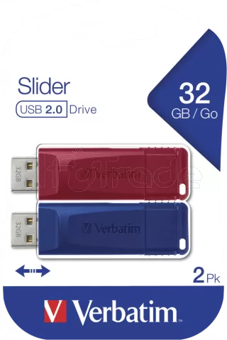 Photo de Lot de 2 Clés USB 2.0 Verbatim Slider - 32Go (Bleu/Rouge)