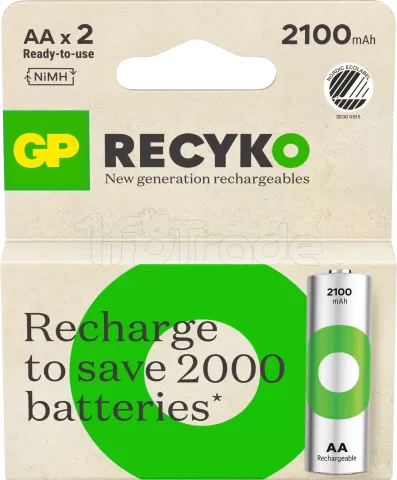 Photo de Lot de 2 piles rechargeables GP Batteries ReCyko type AA (LR6) 2100mAh