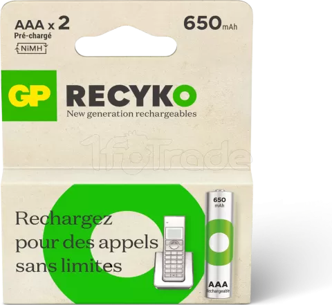 Photo de Lot de 2 piles rechargeables GP Batteries ReCyko type AAA (LR3) 650mAh