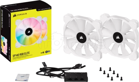 Photo de Lot de 2 Ventilateurs de boitier Corsair iCue SP140 Elite Performance PWM RGB - 14cm (Blanc)