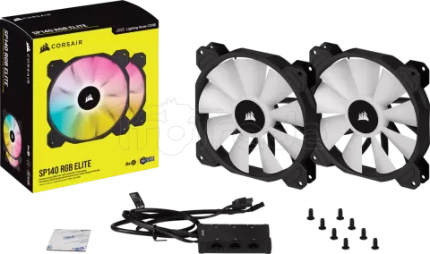 Photo de Lot de 2 Ventilateurs de boitier Corsair iCue SP140 Elite Performance PWM RGB - 14cm (Noir)