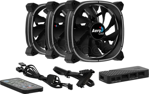 Photo de Lot de 3 Ventilateurs de boitier AeroCool Astro 12 Pro RGB 12cm (Noir)