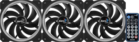 Photo de Lot de 3 Ventilateurs de boitier AeroCool Orbit RC RGB 12cm (Noir) avec télécommande