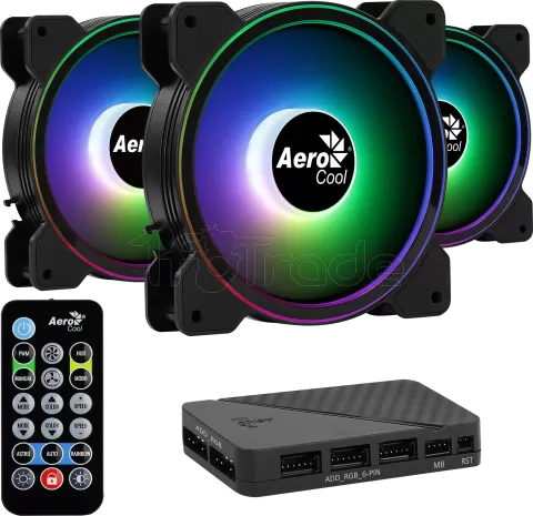 Photo de Lot de 3 Ventilateurs de boitier Aerocool Saturn 12F Pro RGB 12cm (Noir) avec télécommande