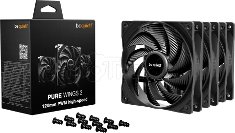 Photo de Lot de 3 Ventilateurs de boitier be quiet! Pure Wings 3 Haute Vitesse PWM - 12cm (Noir)