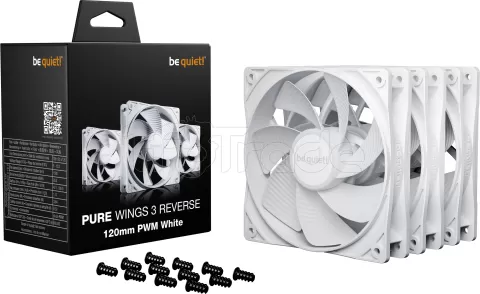 Photo de Lot de 3 Ventilateurs de boitier be quiet! Pure Wings 3 PWM Reverse - 12cm (Blanc)